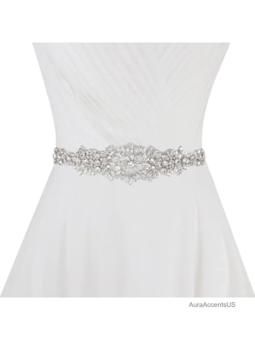 Handmade Rhinestone Bridal Belt with Ivory Ribbon Crystal Belt